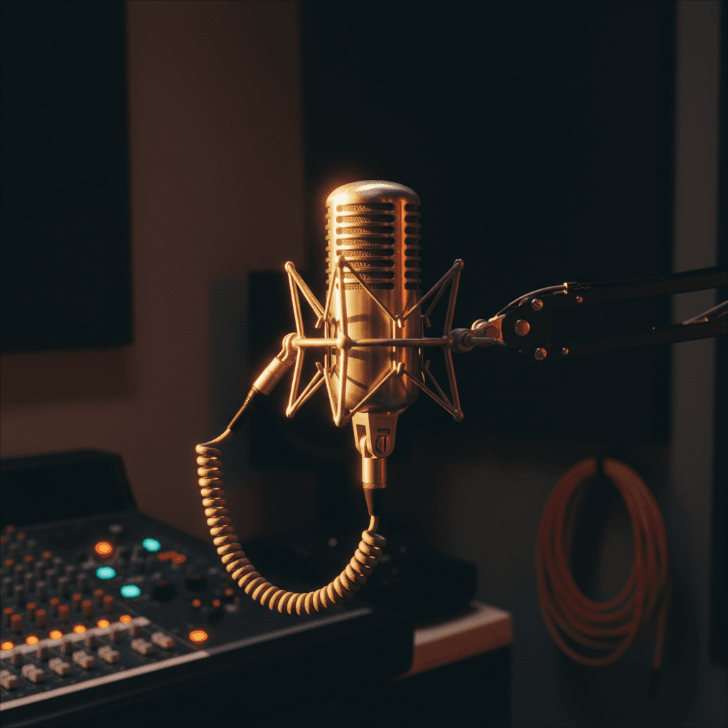 Professional broadcast microphone in studio setting