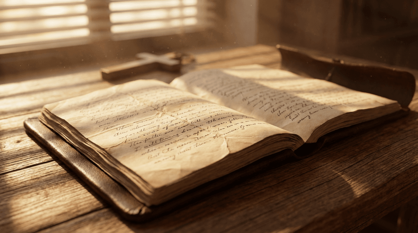 Bible and laptop on desk representing faith and current events