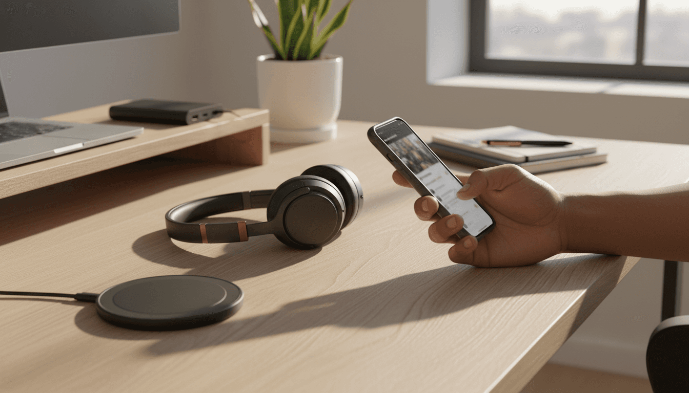 Multiple devices displaying podcast player platforms and apps